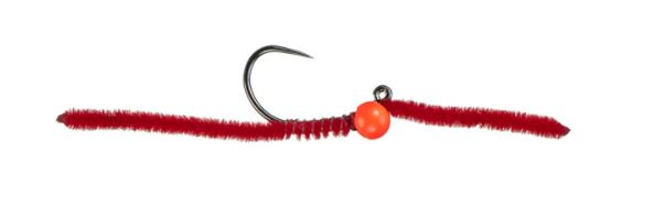 Jig San Juan Worm - Red (Hot Orange Bead) – Fly Fish Food